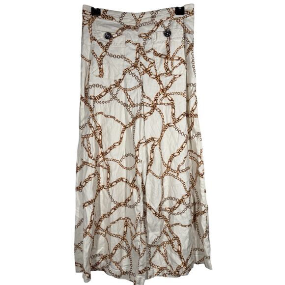 Maeve Anthropologie Linen Blend Palazzo Pants Womens Sz 4 Wide Leg Chain Print - Picture 2 of 15